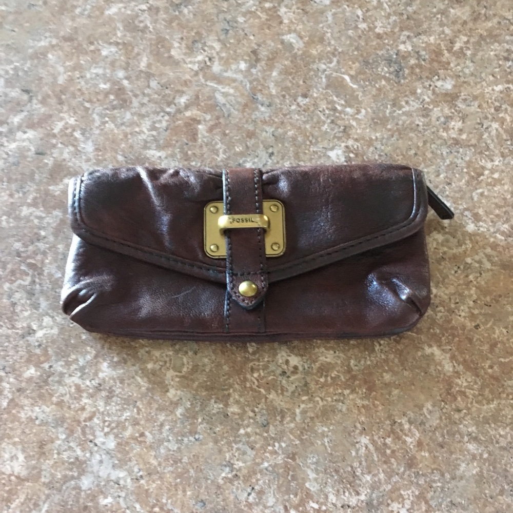 Fossil Wallet Clutch Rich Brown lLeather VGUC QQ